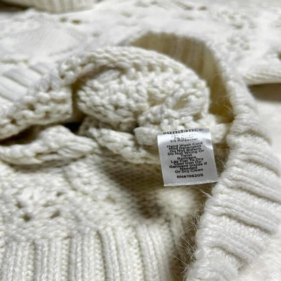 Sundance Oversized Turtleneck Women's M Ivory Sweater Open Weave Fisherman Cable - Picture 5 of 8